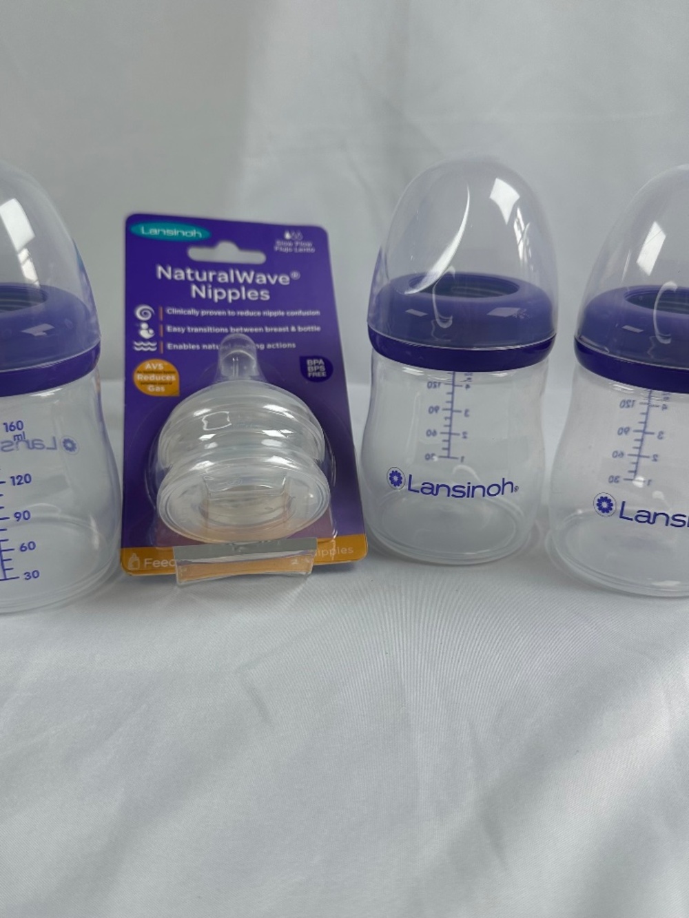 Lansinoh 5 ounce Bottles (3) Used and Lansinoh Nipples (2) NWT